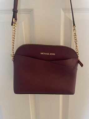 Michael Kors Saffiano Crossbody in Burgundy with Gold Hardware
